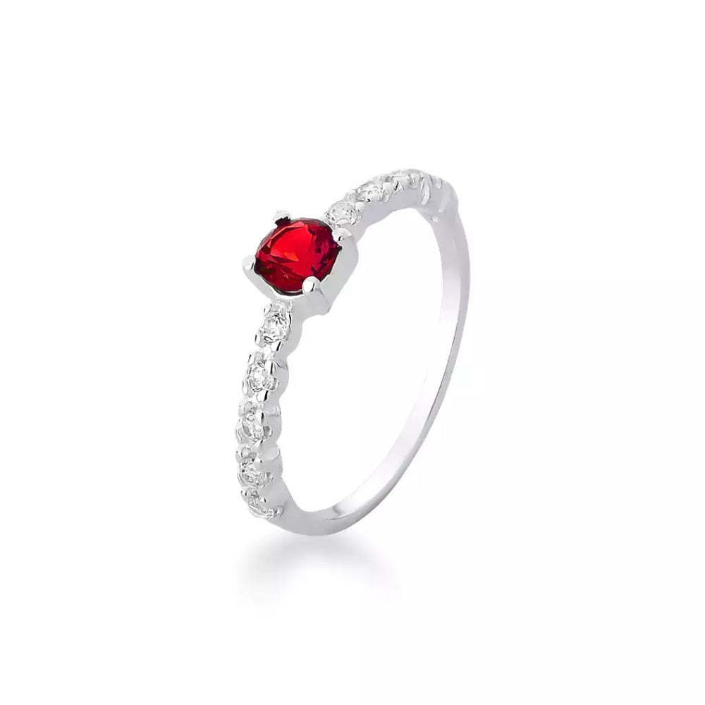 ANEL SOLITÁRIO PONTO DE LUZ VERMELHO CRAVEJADO